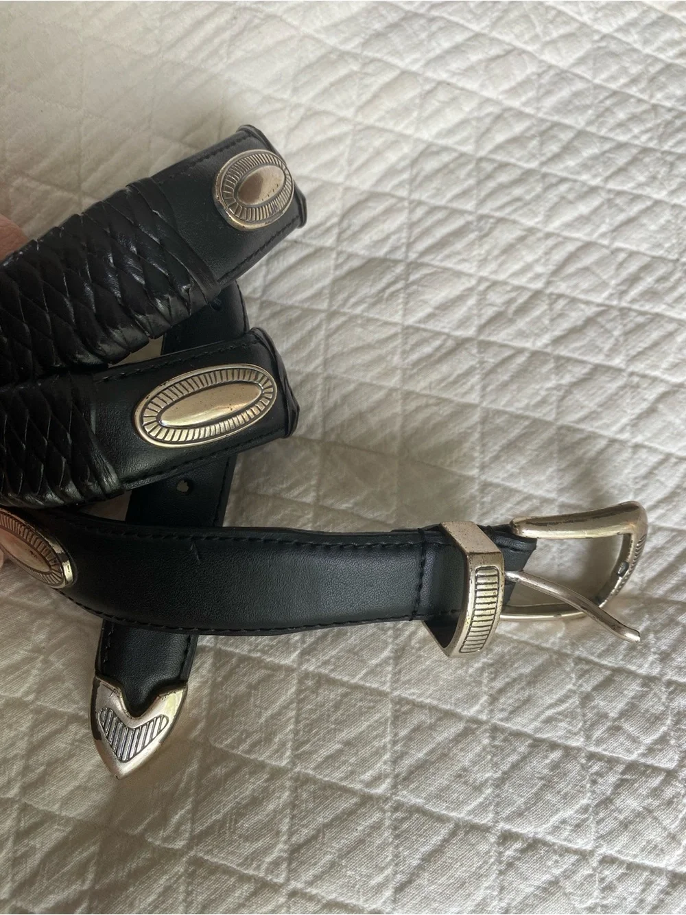 Western Boho Festival Black Braided Leather Belt with Silver Conchos Cowboy